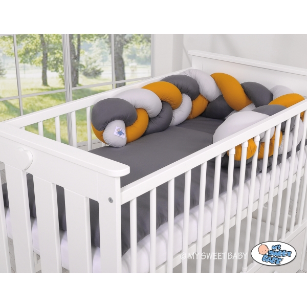 Treccia Paracolpi per Letto Bambino Grigio Antracite Giallo Miele