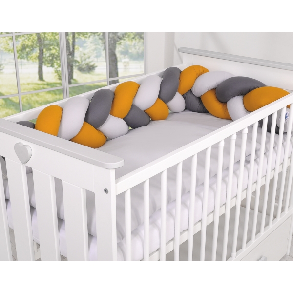 Treccia Paracolpi per Letto Bambino Grigio Antracite Giallo Miele