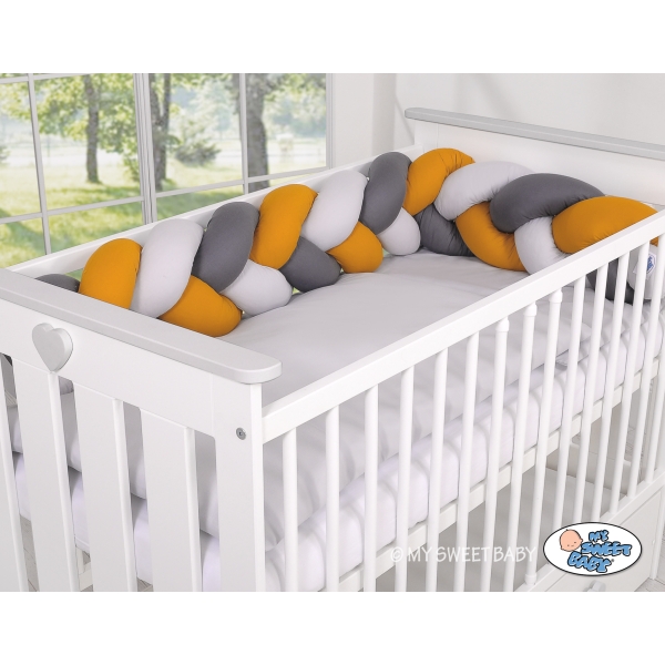 Treccia Paracolpi per Letto Bambino Grigio Antracite Giallo Miele