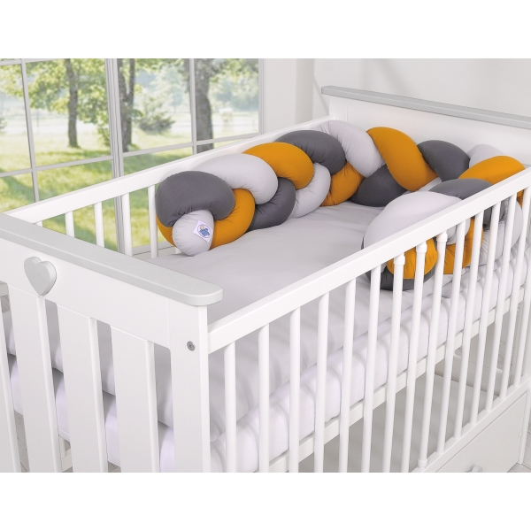 Treccia Paracolpi per Letto Bambino Grigio Antracite Giallo Miele