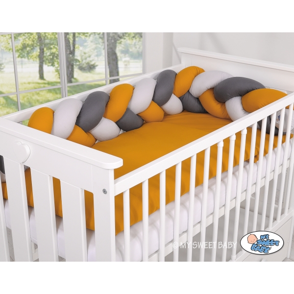 Treccia Paracolpi per Letto Bambino Grigio Antracite Giallo Miele
