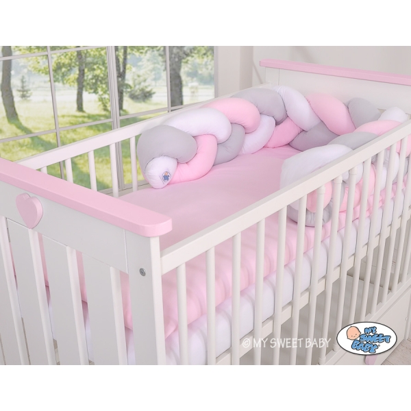 Treccia Paracolpi per Letto Bambino Rosa Bianca Grigio
