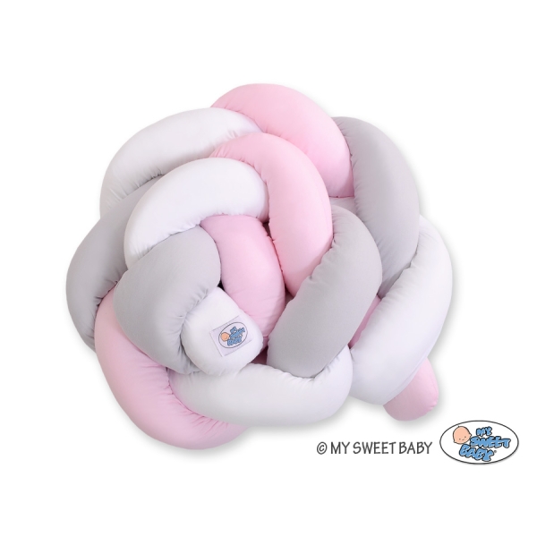Treccia Paracolpi per Letto Bambino Rosa Bianca Grigio