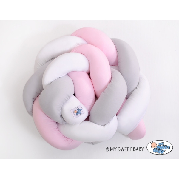 Treccia Paracolpi per Letto Bambino Rosa Bianca Grigio