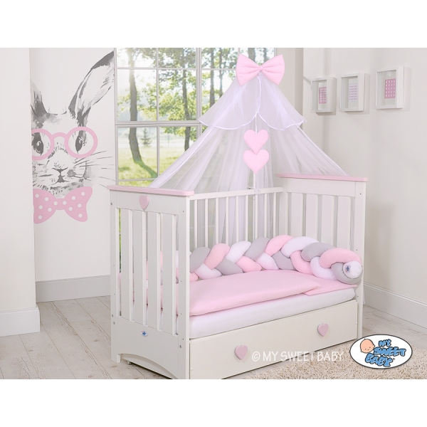 Treccia Paracolpi per Letto Bambino Rosa Bianca Grigio