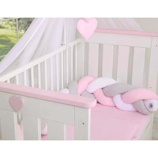 Treccia Paracolpi per Letto Bambino Rosa Bianca Grigio