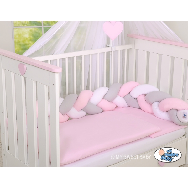 Treccia Paracolpi per Letto Bambino Rosa Bianca Grigio