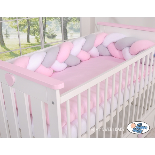Treccia Paracolpi per Letto Bambino Rosa Bianca Grigio