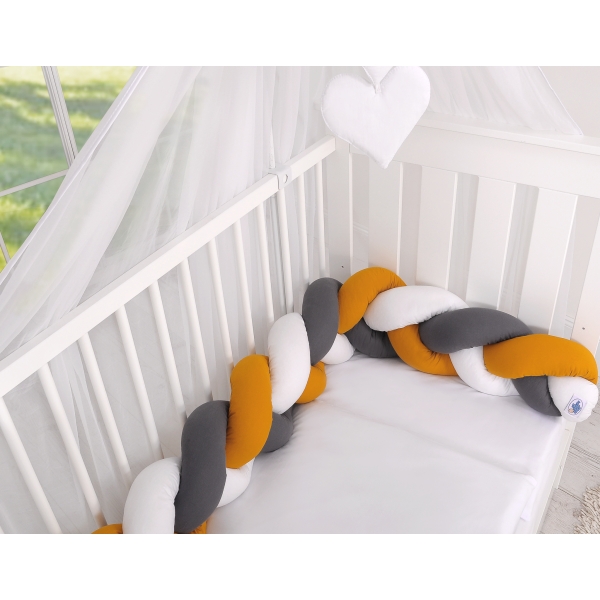Treccia per Lettino 180cm Bianca Antracite Giallo Miele