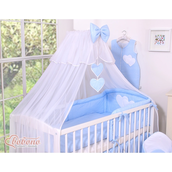 Velo Zanzariera per Culla Blu Pois Bianchi Chiffon Cuori