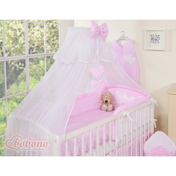 Velo Zanzariera per Culla Rosa Chiffon Pois Bianchi Cuori