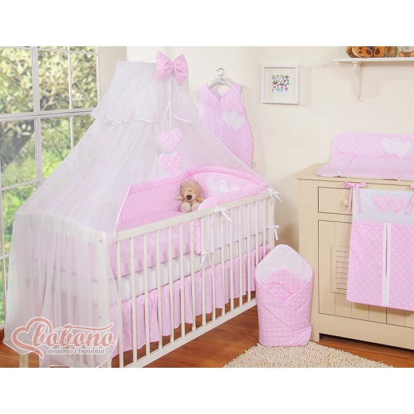 Velo Zanzariera per Culla Rosa Chiffon Pois Bianchi Cuori