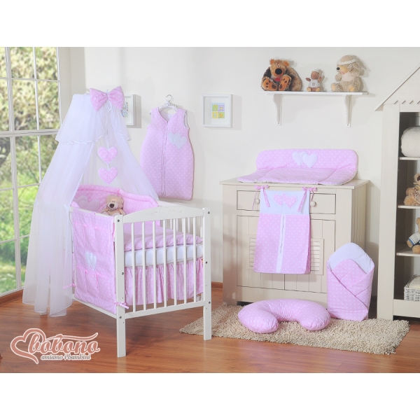 Velo Zanzariera per Culla Rosa Chiffon Pois Bianchi Cuori
