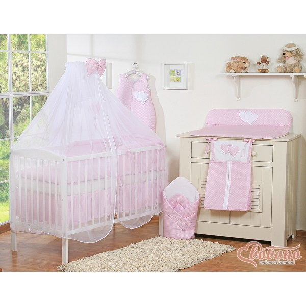 Velo Zanzariera per Lettino Rosa Chiffon Pois Bianchi Cuori