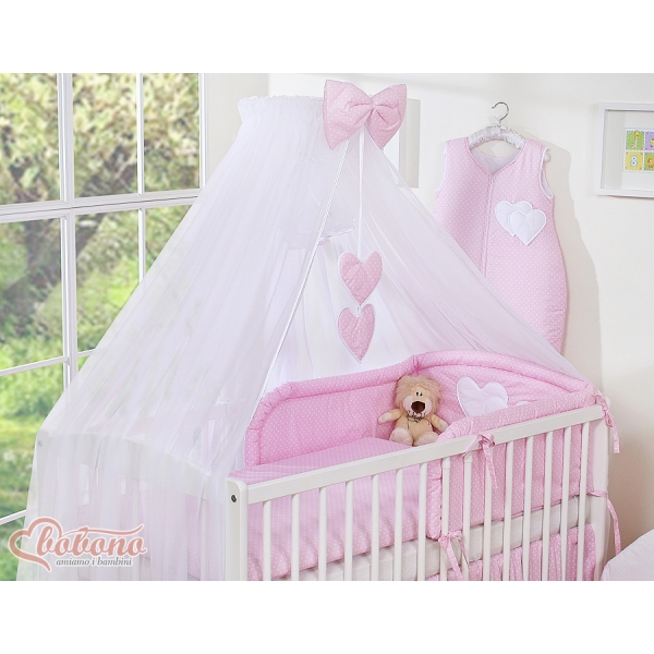 Velo Zanzariera per Lettino Rosa Chiffon Pois Bianchi Cuori