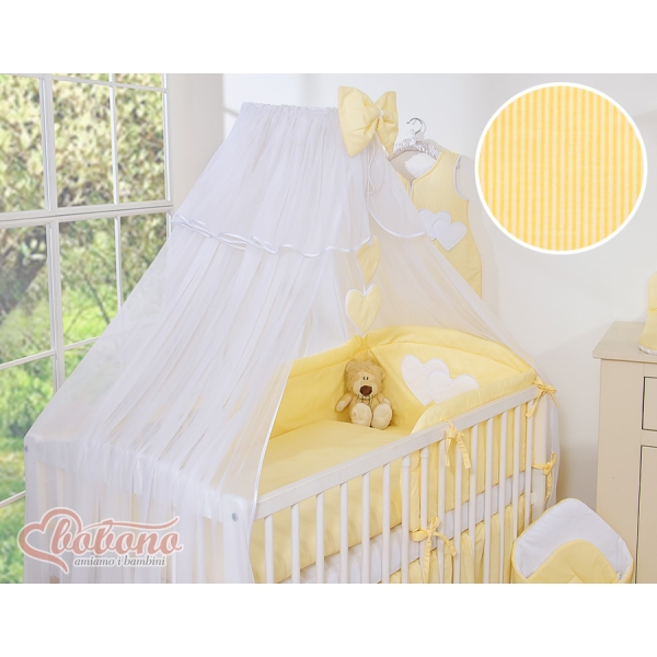 Zanzariera a Baldacchino per Lettino Giallo a Strisce Chiffon Cuori