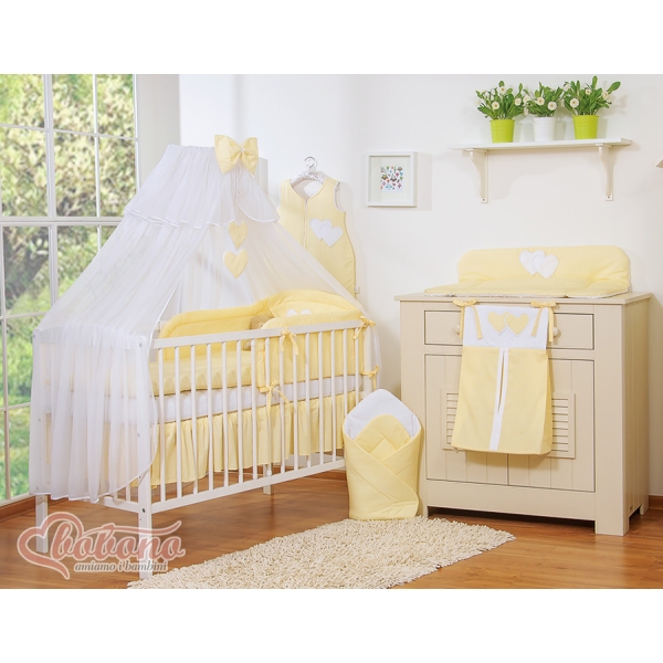 Zanzariera a Baldacchino per Lettino Giallo a Strisce Chiffon Cuori
