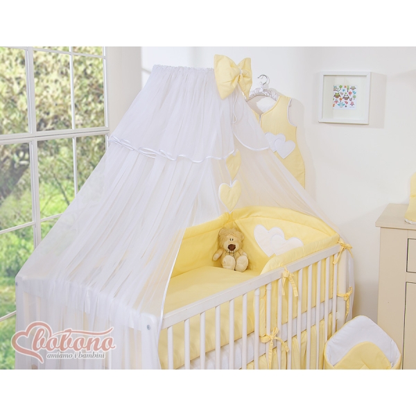 Zanzariera a Baldacchino per Lettino Giallo a Strisce Chiffon Cuori
