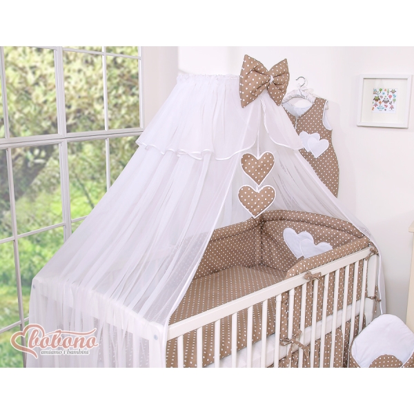 Zanzariera a Baldacchino per Lettino Marrone Pois Bianchi Chiffon Cuori