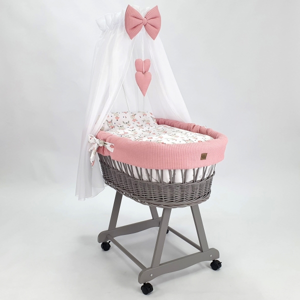 Letto neonato in vimini grigio con accessori Rosa