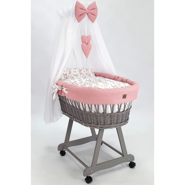 letto vimini grigio neonato con accessori