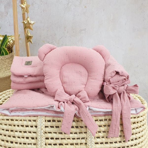 Mussola rosa - lenzuola culla vimini ovale