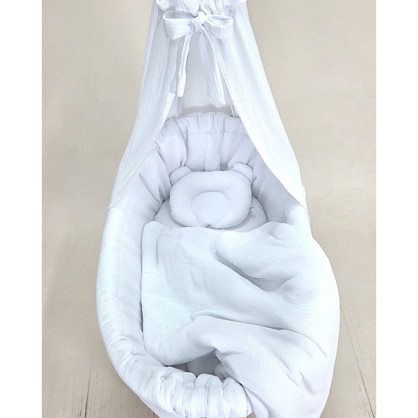Rivestimento per culla in vimini bianco in mussola