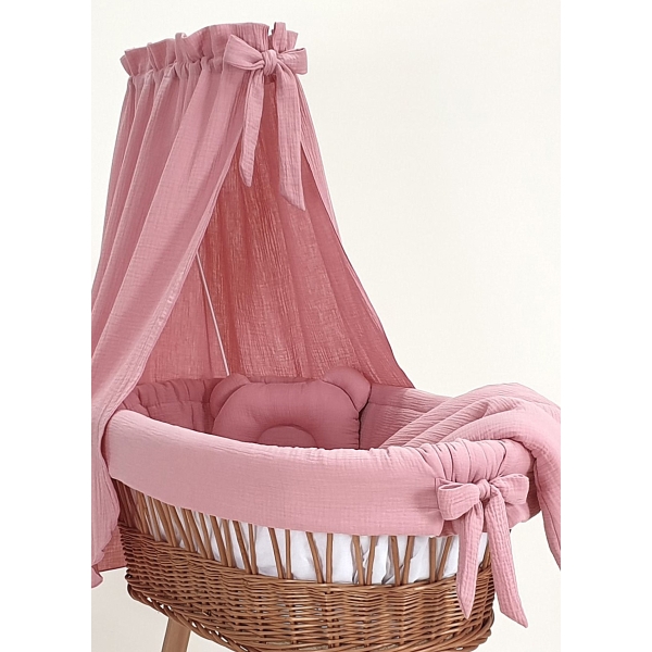 Rivestimento per culla in vimini in mussola rosa cipria