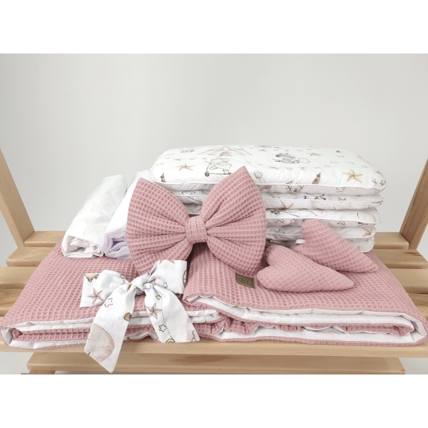 Rosa Cipria Waffle - letto completo per culla vimini neonato