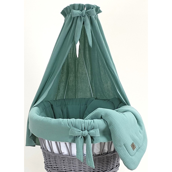 Set completo in mussola di cotone khaki per culla vimini