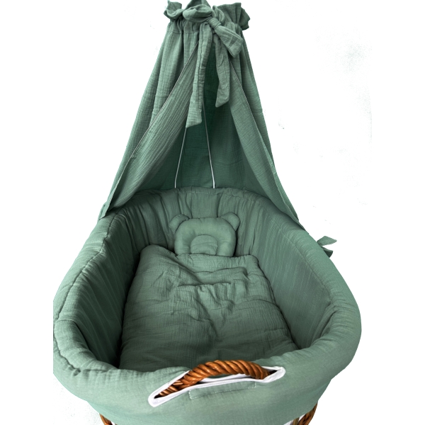 Set completo per culla in vimini XL khaki in mussola di cotone