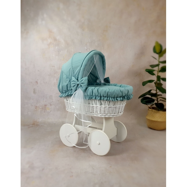 Set di lenzuola color khaki per culla in vimini con cappottina, culla completa