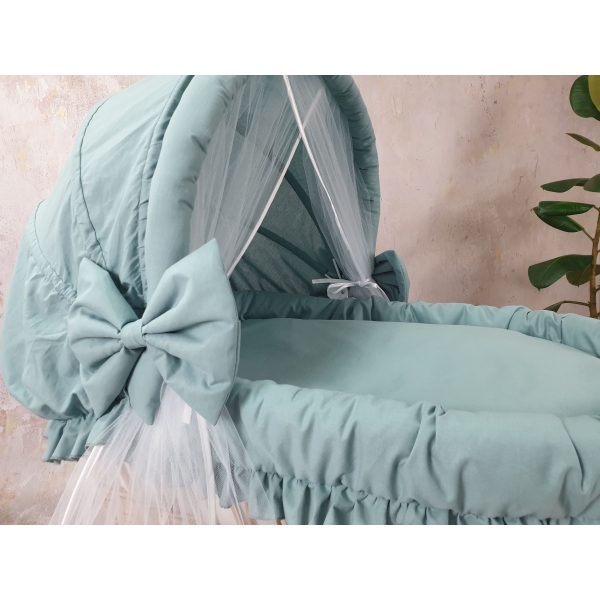 Set di lenzuola per culla in vimini con cappottina color khaki